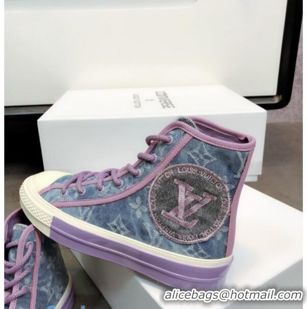 Best Grade Louis Vuitton x Converse Denim High-Top Sneakers 82734 Purple 2020