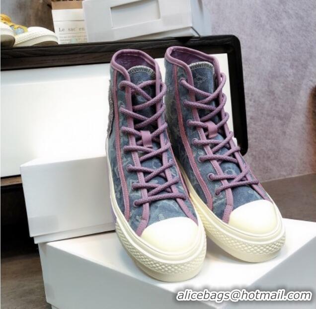 Best Grade Louis Vuitton x Converse Denim High-Top Sneakers 82734 Purple 2020