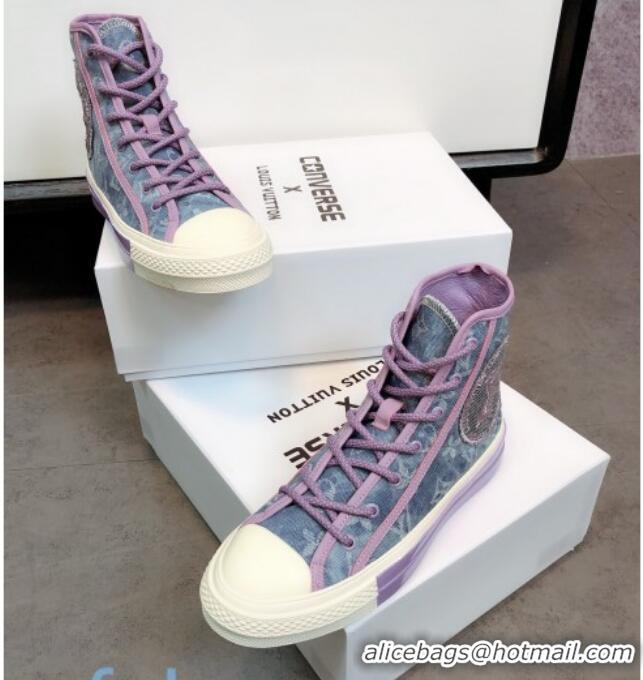 Best Grade Louis Vuitton x Converse Denim High-Top Sneakers 82734 Purple 2020