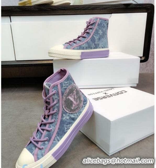 Best Grade Louis Vuitton x Converse Denim High-Top Sneakers 82734 Purple 2020