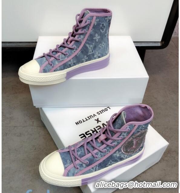 Best Grade Louis Vuitton x Converse Denim High-Top Sneakers 82734 Purple 2020