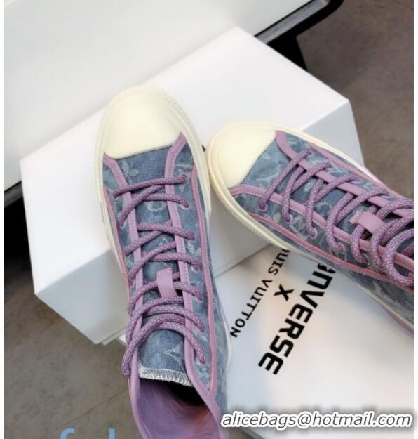 Best Grade Louis Vuitton x Converse Denim High-Top Sneakers 82734 Purple 2020