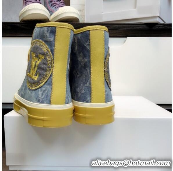 Most Popular Louis Vuitton x Converse Denim High-Top Sneakers 82734 Yellow 2020