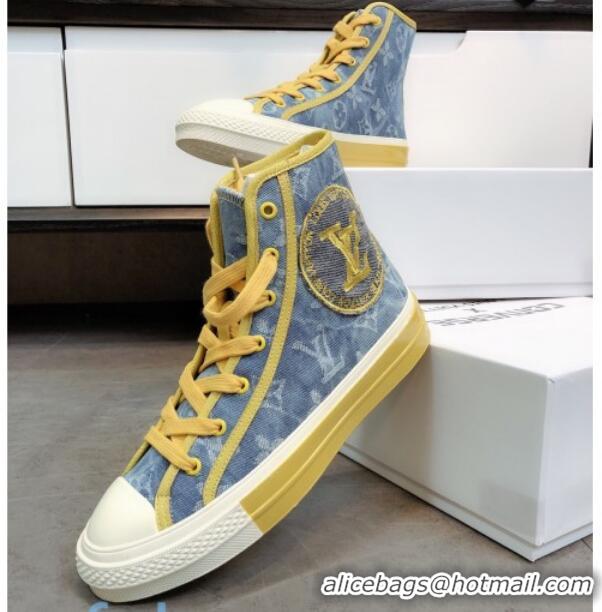 Most Popular Louis Vuitton x Converse Denim High-Top Sneakers 82734 Yellow 2020