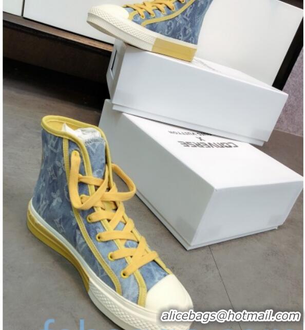 Most Popular Louis Vuitton x Converse Denim High-Top Sneakers 82734 Yellow 2020