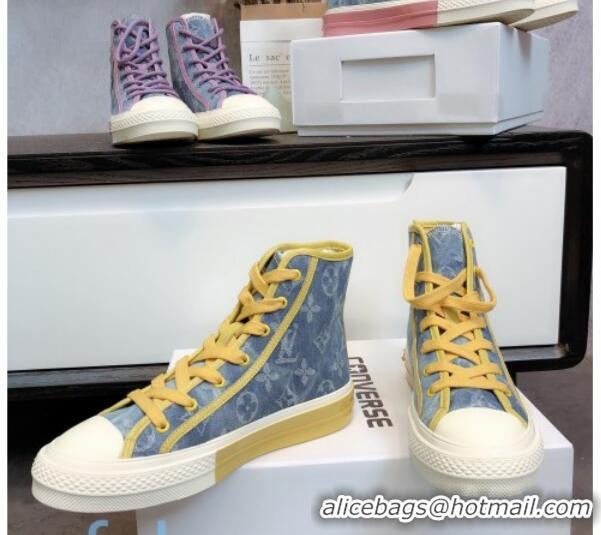 Most Popular Louis Vuitton x Converse Denim High-Top Sneakers 82734 Yellow 2020