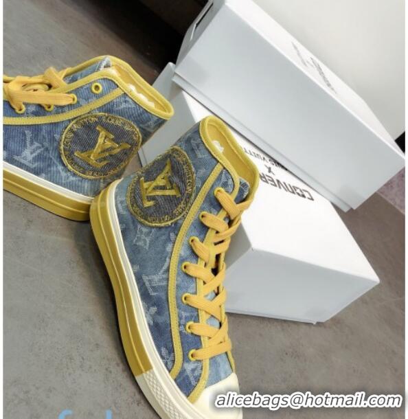 Most Popular Louis Vuitton x Converse Denim High-Top Sneakers 82734 Yellow 2020