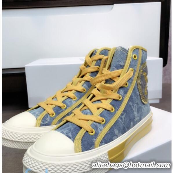 Most Popular Louis Vuitton x Converse Denim High-Top Sneakers 82734 Yellow 2020