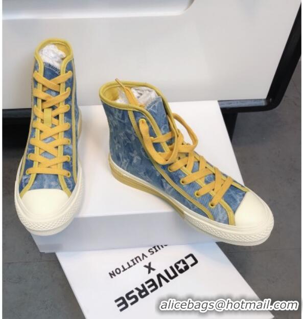 Most Popular Louis Vuitton x Converse Denim High-Top Sneakers 82734 Yellow 2020