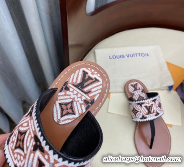 Top Design Louis Vuitton LV Crafty Flat Thong Sandals 83111 Brown