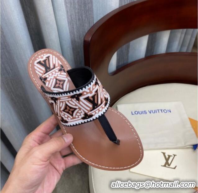 Top Design Louis Vuitton LV Crafty Flat Thong Sandals 83111 Brown