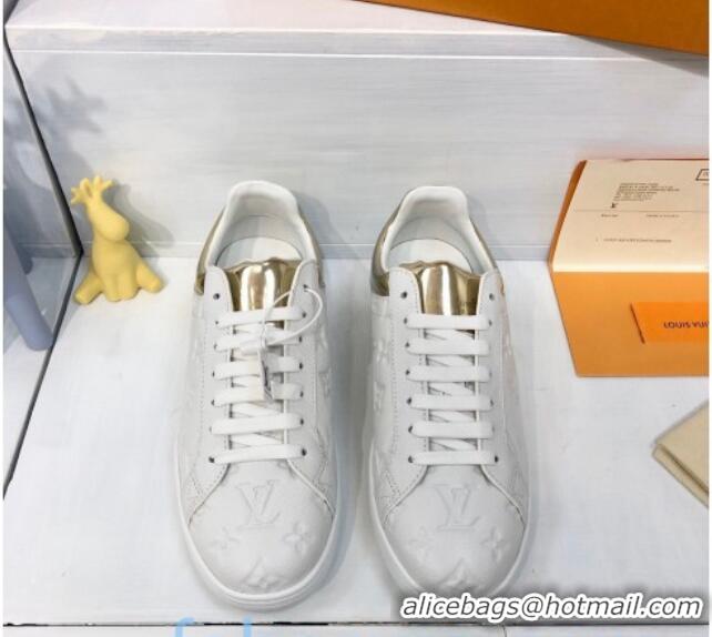 Discount Louis Vuitton Luxembourg Sneakers in Monogram Embossed Leather 83134 White/Gold 2020