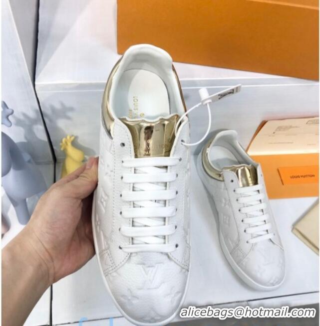 Discount Louis Vuitton Luxembourg Sneakers in Monogram Embossed Leather 83134 White/Gold 2020