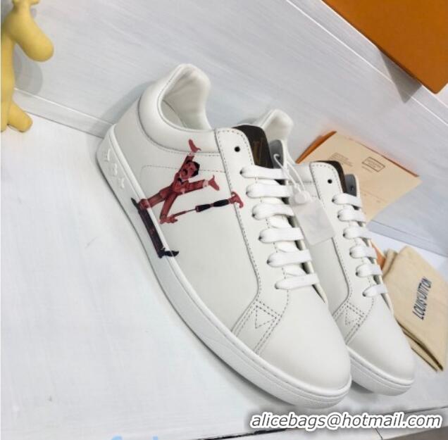 Stylish Louis Vuitton Luxembourg Printed LV Sneakers in Silky Calfskin White/Pink 83136