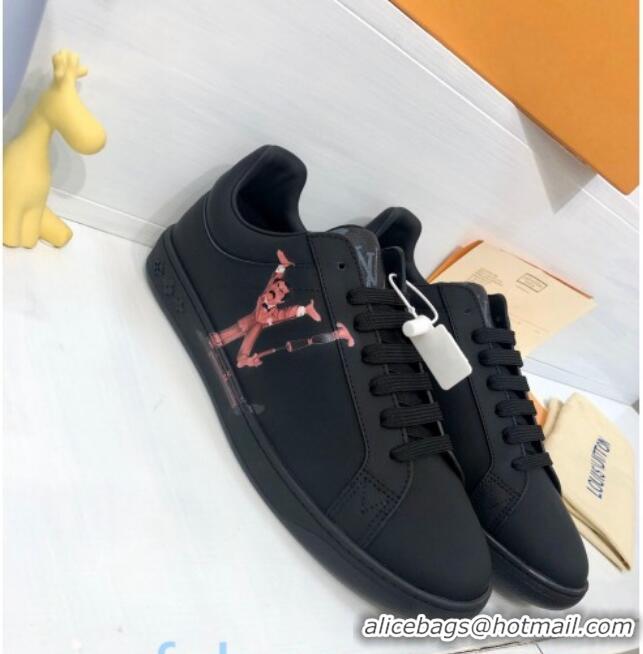 Duplicate Louis Vuitton Luxembourg Printed LV Sneakers in Silky Calfskin Black/Pink 83136