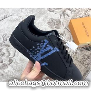 Best Grade Louis Vuitton Luxembourg Printed LV Sneakers in Silky Calfskin 83136 Black/Blue