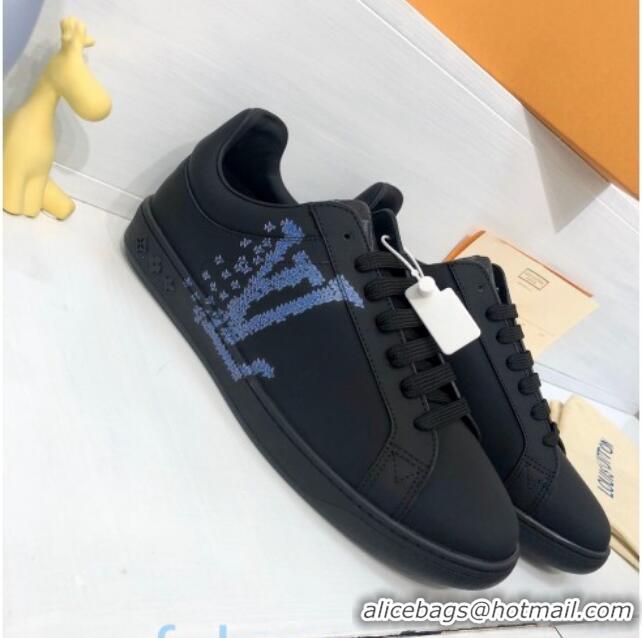 Best Grade Louis Vuitton Luxembourg Printed LV Sneakers in Silky Calfskin 83136 Black/Blue