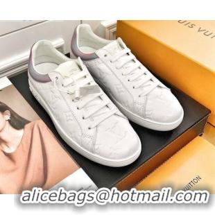 Stylish Louis Vuitton Luxembourg Sneakers in Monogram Embossed Leather White/Iridescent 83140