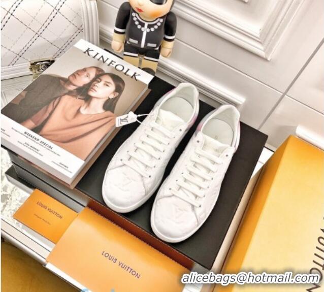 Stylish Louis Vuitton Luxembourg Sneakers in Monogram Embossed Leather White/Iridescent 83140