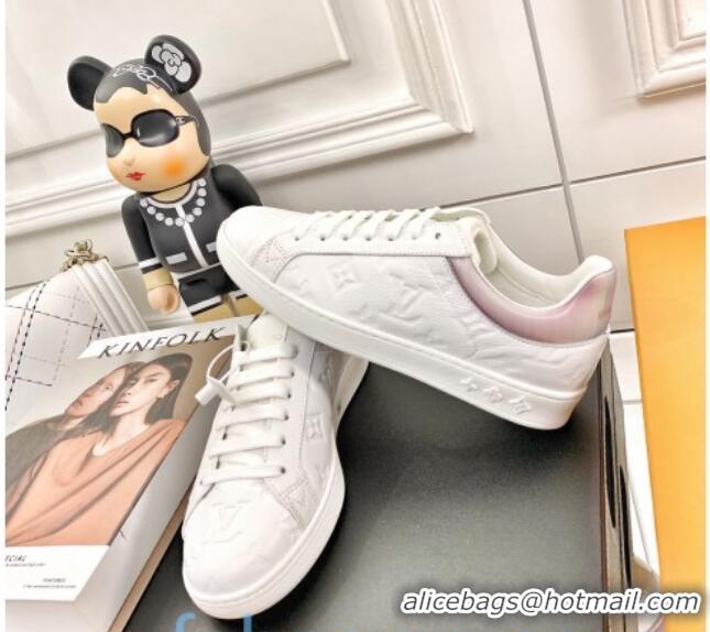 Stylish Louis Vuitton Luxembourg Sneakers in Monogram Embossed Leather White/Iridescent 83140