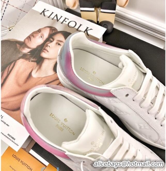 Stylish Louis Vuitton Luxembourg Sneakers in Monogram Embossed Leather White/Iridescent 83140