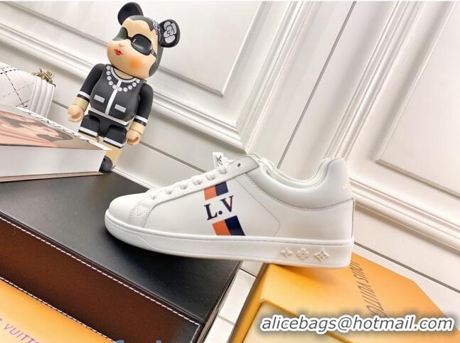 Popular Style Louis Vuitton Luxembourg LV Stripes Sneakers White/Orange 83145