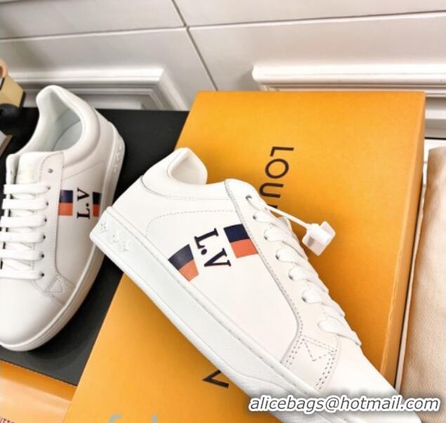 Popular Style Louis Vuitton Luxembourg LV Stripes Sneakers White/Orange 83145