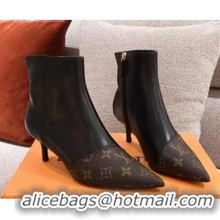 Top Grade Louis Vuitton Cherie Ankle Boots 1A8834 Black Leather/Brown Monogram Canvas