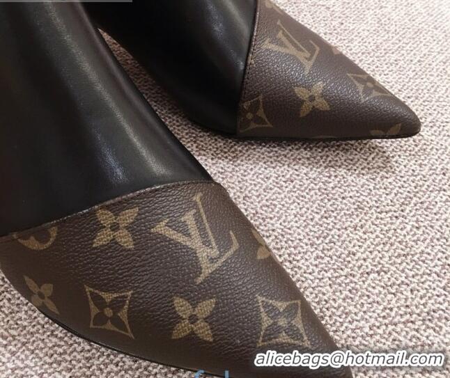 Top Grade Louis Vuitton Cherie Ankle Boots 1A8834 Black Leather/Brown Monogram Canvas