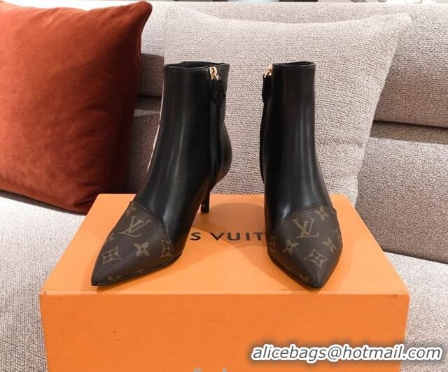 Top Grade Louis Vuitton Cherie Ankle Boots 1A8834 Black Leather/Brown Monogram Canvas