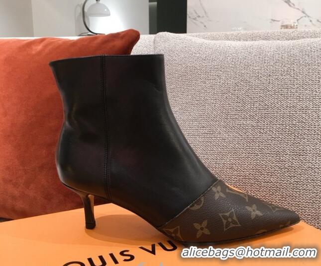 Top Grade Louis Vuitton Cherie Ankle Boots 1A8834 Black Leather/Brown Monogram Canvas