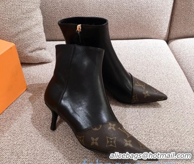 Top Grade Louis Vuitton Cherie Ankle Boots 1A8834 Black Leather/Brown Monogram Canvas