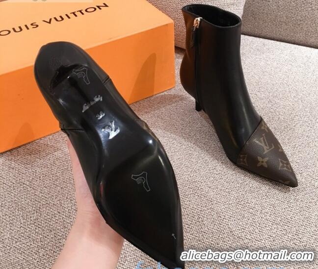 Top Grade Louis Vuitton Cherie Ankle Boots 1A8834 Black Leather/Brown Monogram Canvas