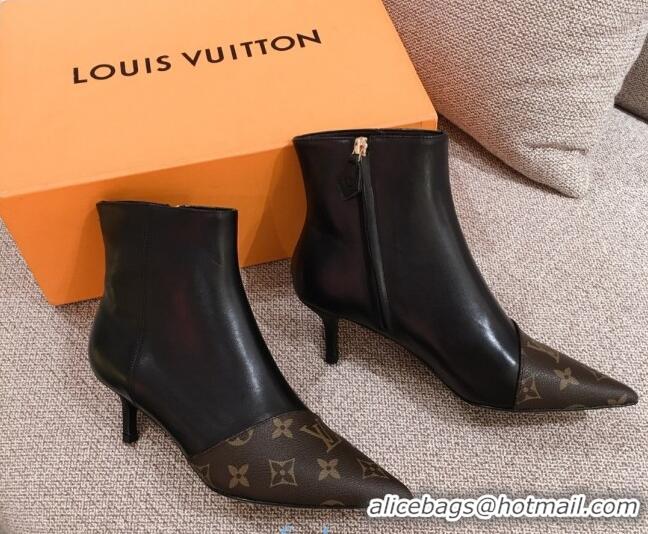 Top Grade Louis Vuitton Cherie Ankle Boots 1A8834 Black Leather/Brown Monogram Canvas