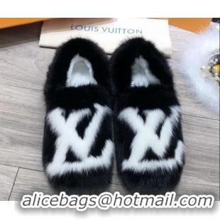 Unique Style Louis Vuitton LV Mink Fur and Wool Homey Flats Loafers 80923 Black/White 2020