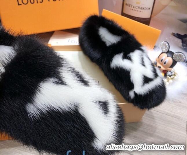 Unique Style Louis Vuitton LV Mink Fur and Wool Homey Flats Loafers 80923 Black/White 2020