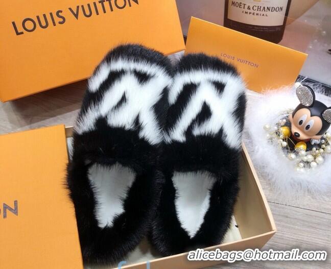 Unique Style Louis Vuitton LV Mink Fur and Wool Homey Flats Loafers 80923 Black/White 2020