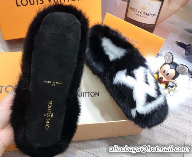 Unique Style Louis Vuitton LV Mink Fur and Wool Homey Flats Loafers 80923 Black/White 2020