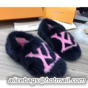 Good Product Louis Vuitton LV Mink Fur and Wool Homey Flats Loafers 80923 Blue/Pink 2020