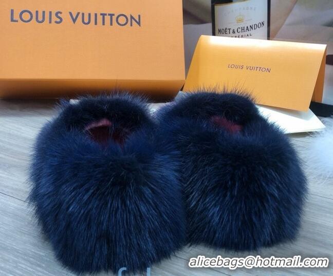 Good Product Louis Vuitton LV Mink Fur and Wool Homey Flats Loafers 80923 Blue/Pink 2020