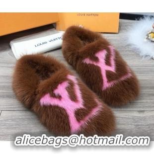 Most Popular Louis Vuitton LV Mink Fur and Wool Homey Flats Loafers 80923 Brown/Pink 2020