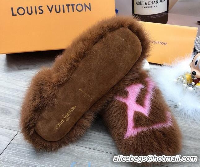 Most Popular Louis Vuitton LV Mink Fur and Wool Homey Flats Loafers 80923 Brown/Pink 2020