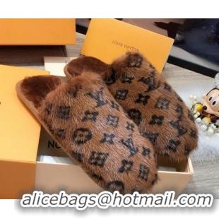 Good Quality Louis Vuitton Monogram Mink Fur and Wool Homey Flats Mules 20926 Brown 2020