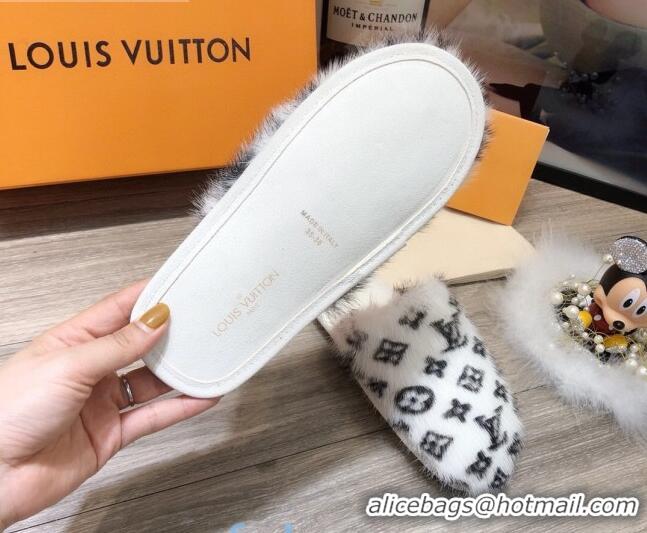 Good Taste Louis Vuitton Monogram Mink Fur and Wool Homey Flats Mules 20926 White 2020