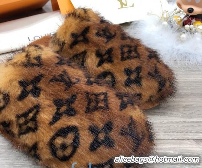 Good Quality Louis Vuitton Monogram Mink Fur and Wool Homey Flats Mules 20926 Dark Brown 2020