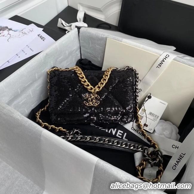 Traditional Discount Chanel 19 Chain Wallet WOC AP0957 black