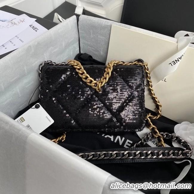 Traditional Discount Chanel 19 Chain Wallet WOC AP0957 black