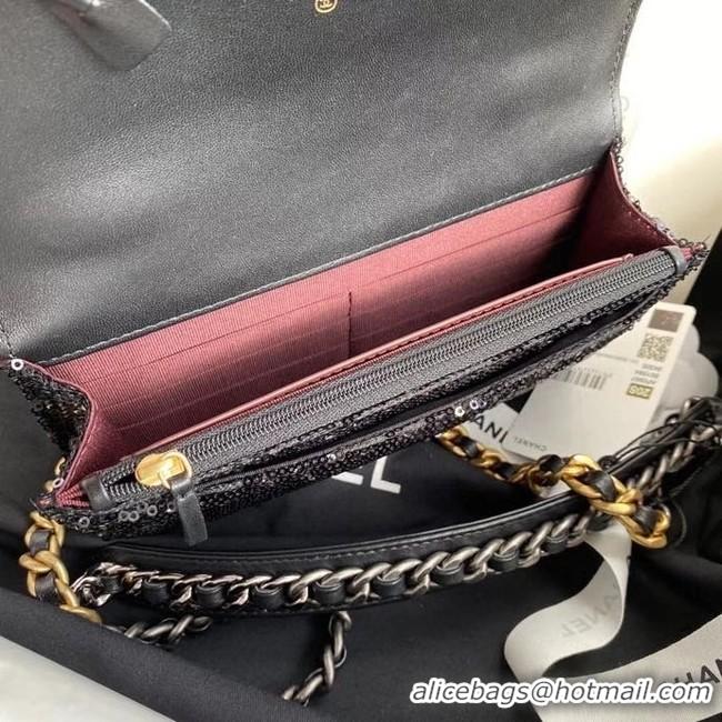 Traditional Discount Chanel 19 Chain Wallet WOC AP0957 black