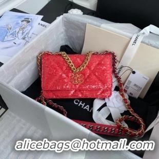 Chic Reproduction Chanel 19 Chain Wallet WOC AP0957 red