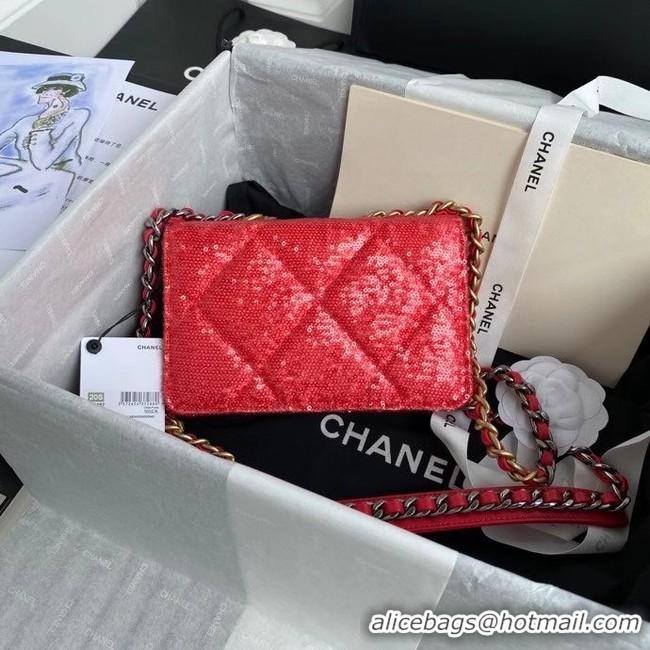 Chic Reproduction Chanel 19 Chain Wallet WOC AP0957 red